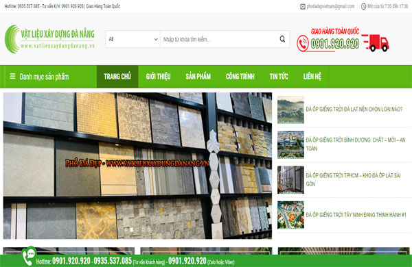 giao diện website vật liệu xây dựng đà nẵng